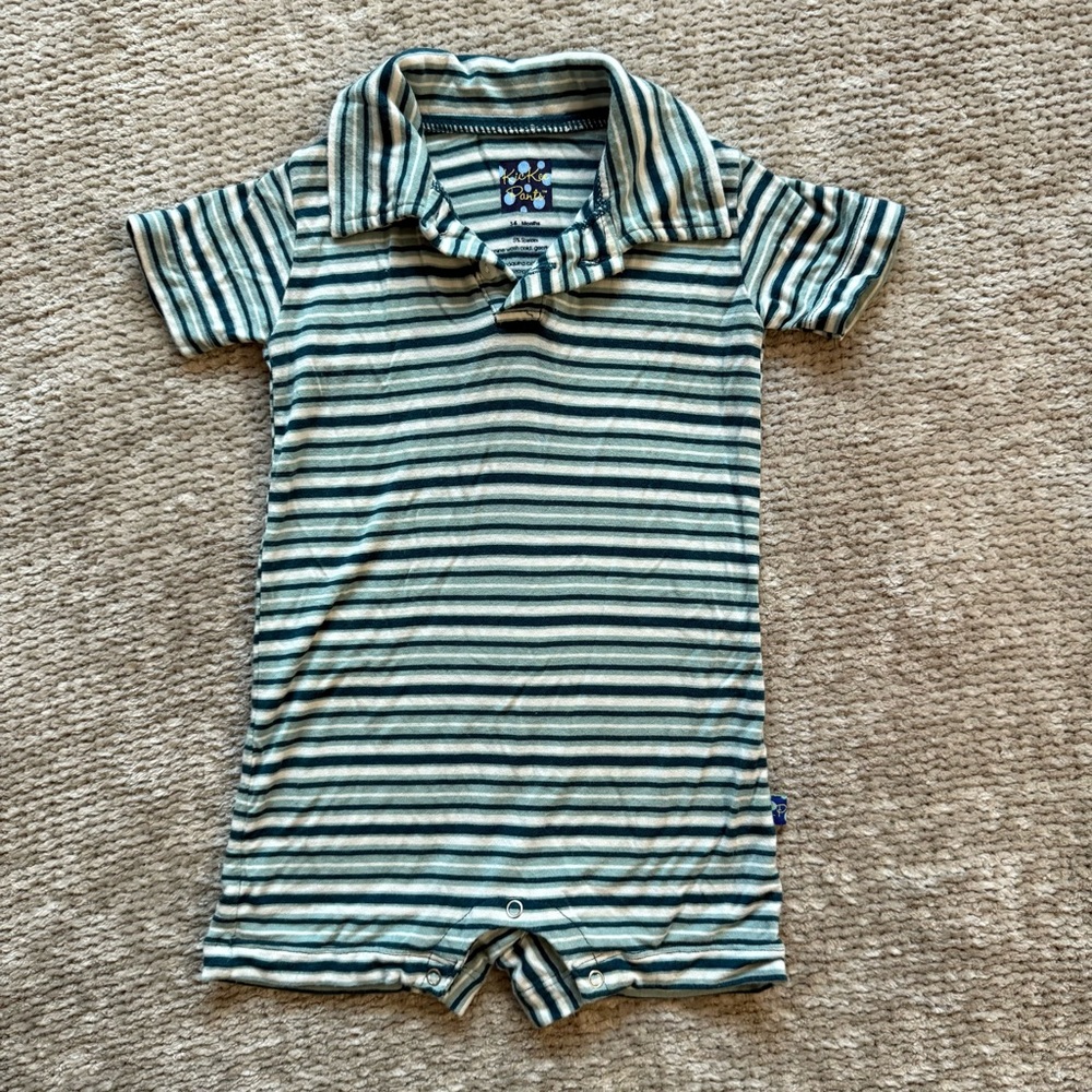 Kickee‎ Pants Stripe Bamboo Polo Romper | Baby 3–6 Months | Preppy Coastal